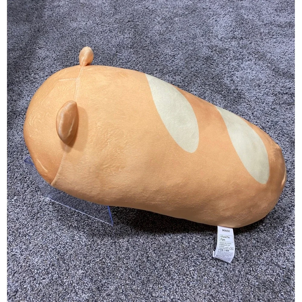 Miniso Baguette Bread Bear Plush Long Squishy Pillow Stuffed Animal Orange
